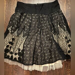 Black Lace Circle Skirt with Contrast Tulle and Appliqué